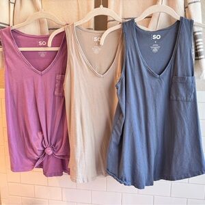 SO Women's V-Neck Tank Tops - Pink, Cream, and Blue